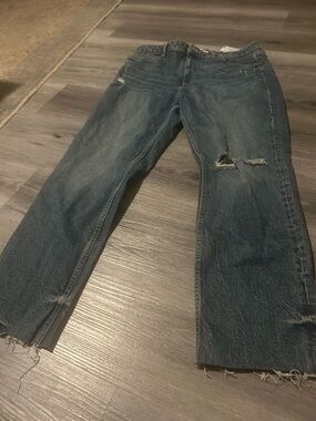 Zara Dark Blue Distressed Straight-Leg Jeans